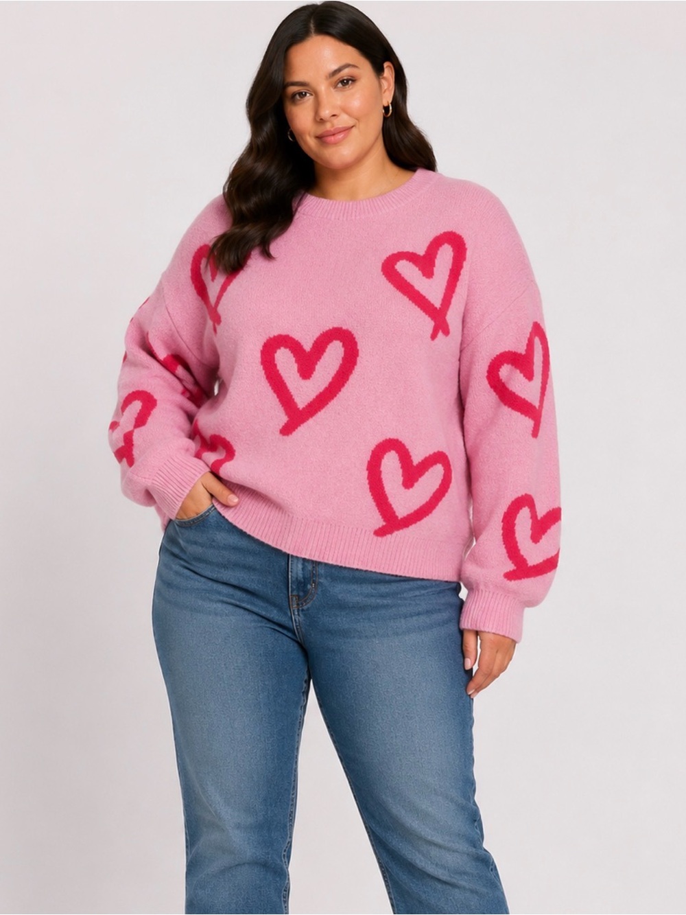 Le Lis Pink Sweater with Hot Pink Heart Pattern